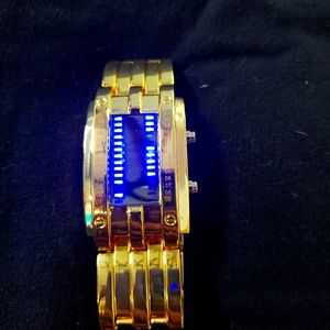 Gold mens Watch with Digital Line Display